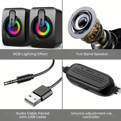 USB Wired LED Desktop HIFI Stereo Speaker