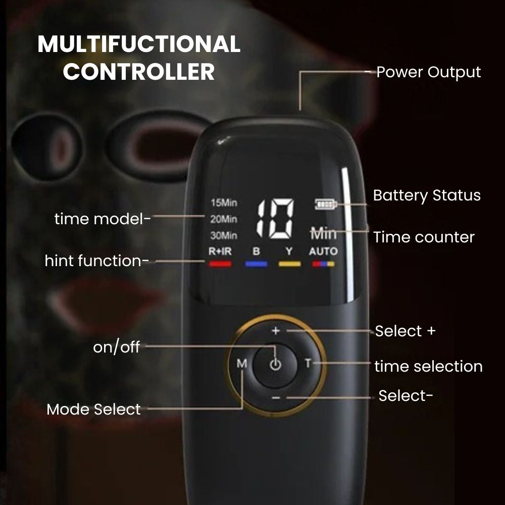 Infrared LED Face & Neck Mask — 170-Lamp NIR Therapy - controller