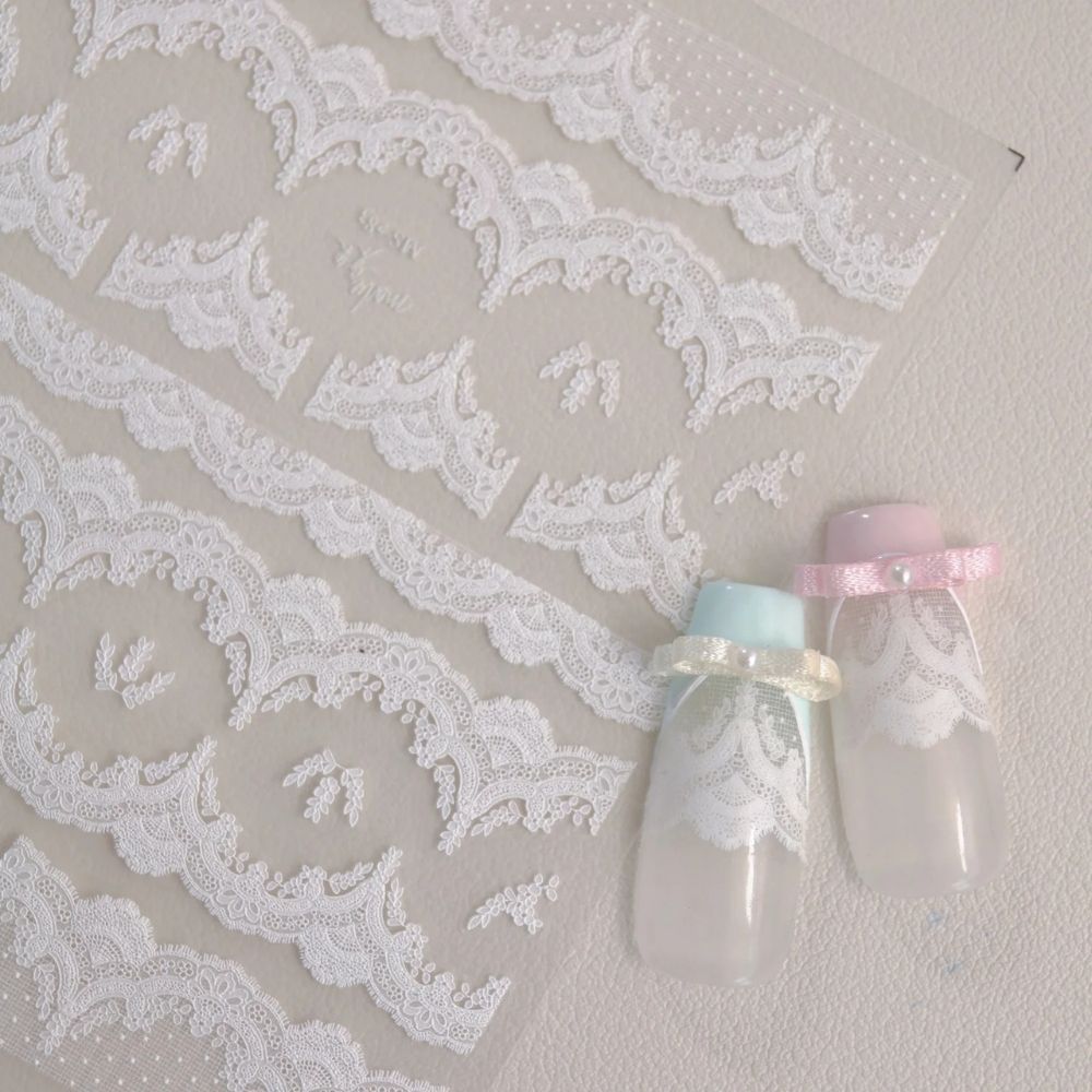 Kawaii Lace Nail Decals – 5D Relief DIY Art Stickers