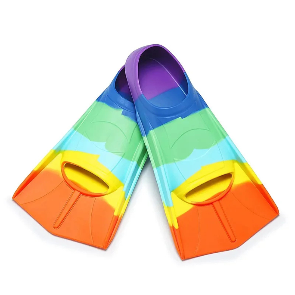 Kids_Adjustable_Soft_Swim_Fins_Open_Heel_Snorkel_Flippers_-_Rainbow_Colour