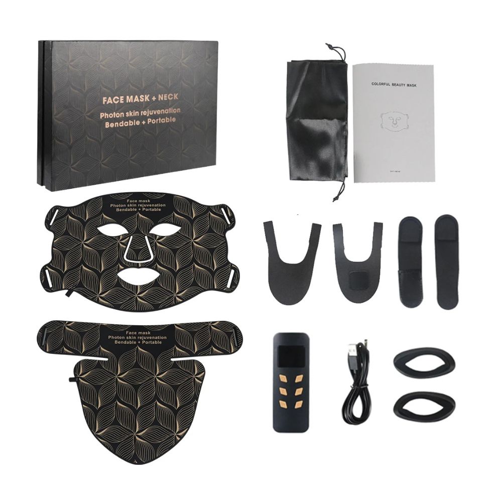 LED Photon Facial Mask + Neck Therapy — 8 - Color & Infrared - brown set with box