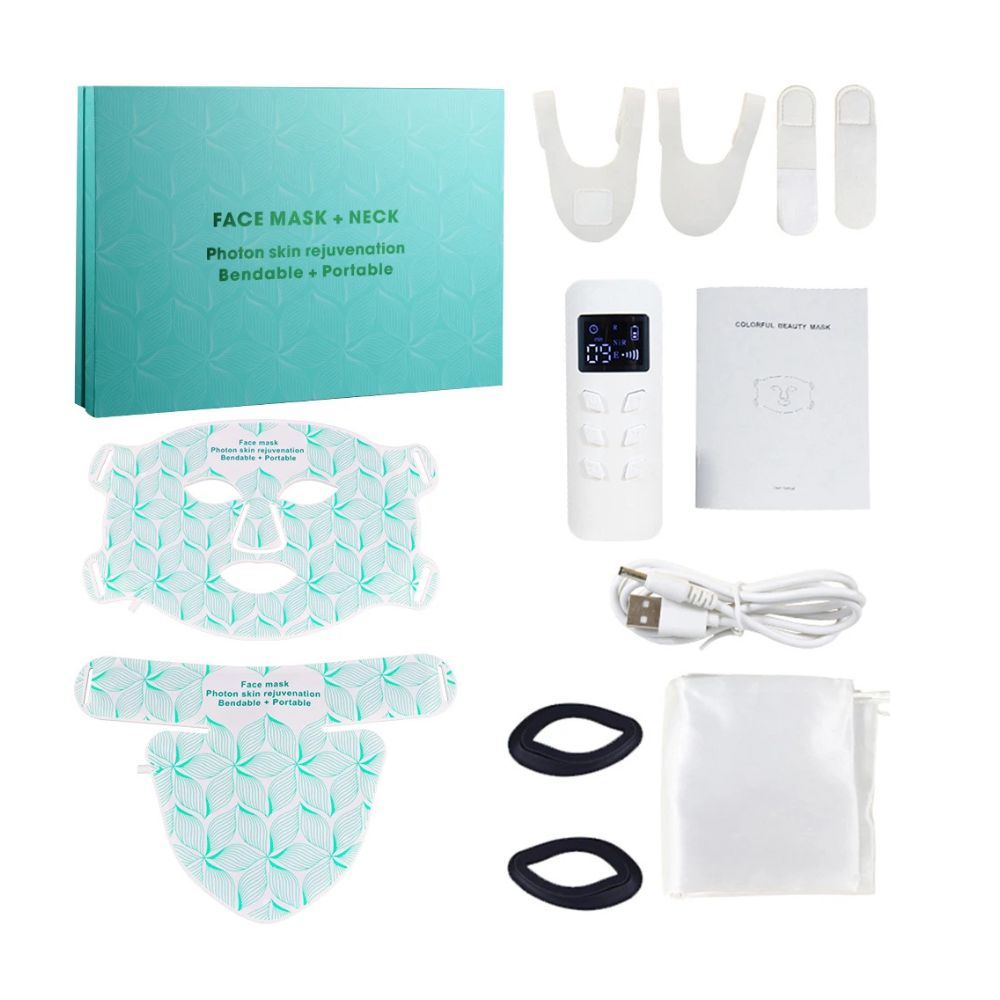 LED Photon Facial Mask + Neck Therapy — 8 - Color & Infrared - white  without box