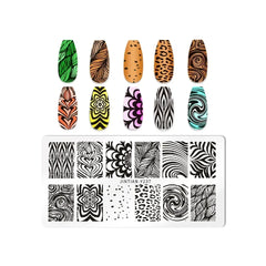 Love Heart Leaf Snake Leopard Nail Stamping Plate Design