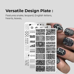 Love Heart Leaf Snake Leopard Nail Stamping Plate Design