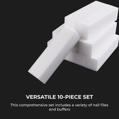 Manicure Pedicure Nail Buffer & File Set - 10 White Sponges