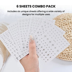 Metallic Star & Heart Nail Stickers - 6 Sheet Decals