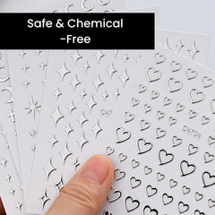 Metallic Star & Heart Nail Stickers - 6 Sheet Decals