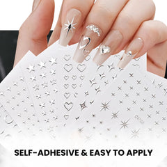 Metallic Star & Heart Nail Stickers - 6 Sheet Decals