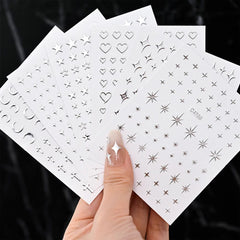 Metallic Star & Heart Nail Stickers - 6 Sheet Decals