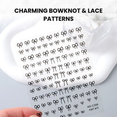 Mini Bow Nail Art Stickers Pink White Black 1/2pcs Decals