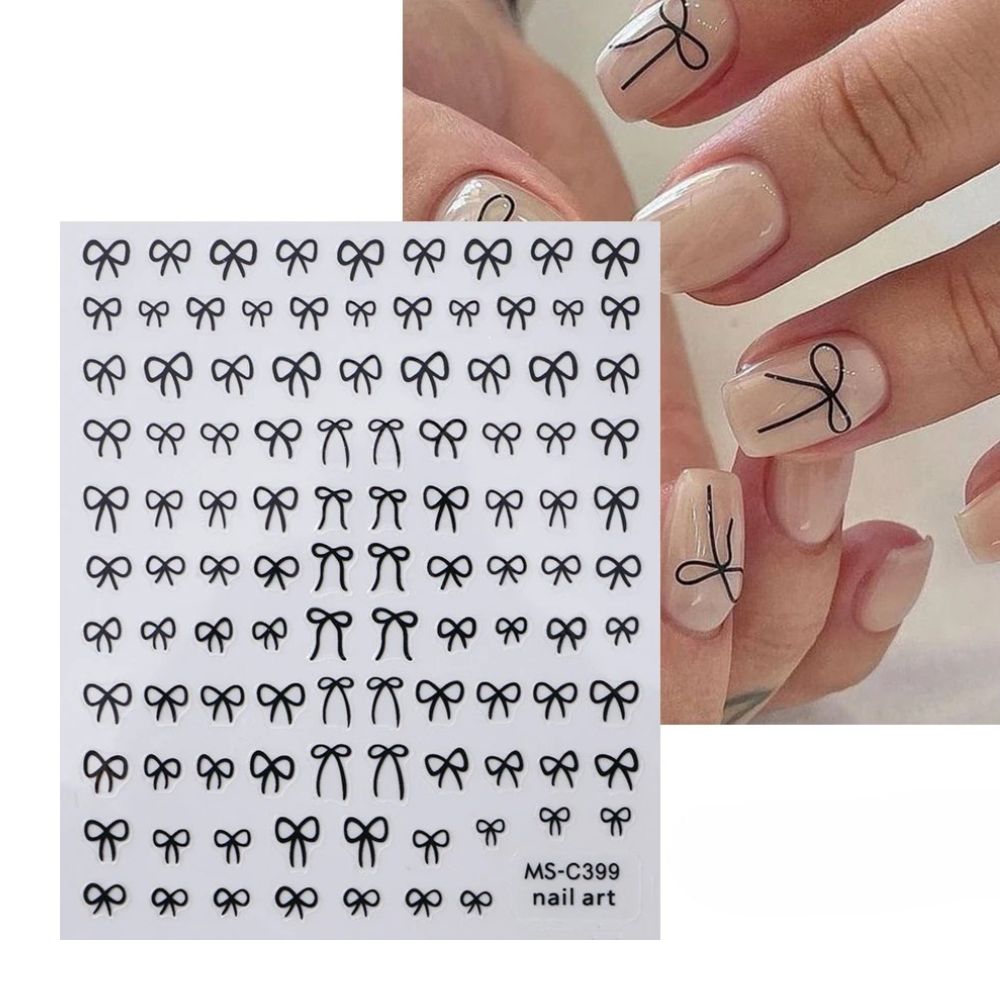 Mini Bow Nail Art Stickers Pink White Black 1/2pcs Decals