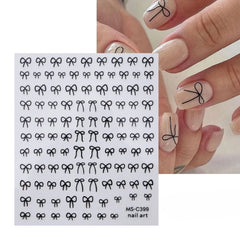 Mini Bow Nail Art Stickers Pink White Black 1/2pcs Decals