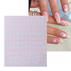 Mini Bow Nail Art Stickers Pink White Black 1/2pcs Decals