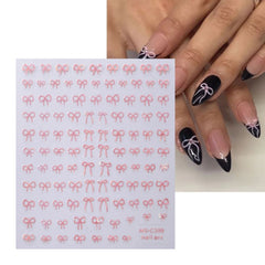 Mini Bow Nail Art Stickers Pink White Black 1/2pcs Decals