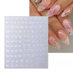 Mini Bow Nail Art Stickers Pink White Black 1/2pcs Decals