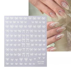 Mini Bow Nail Art Stickers Pink White Black 1/2pcs Decals