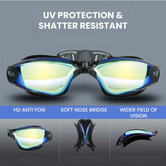 Mirrored Anti-Fog Swim Goggles — UV Protection