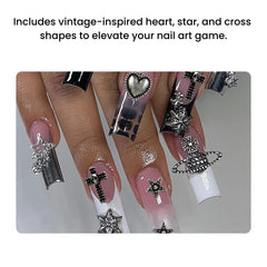 Nail Art Charms Box – Vintage Y2K Heart & Star 12 Grids