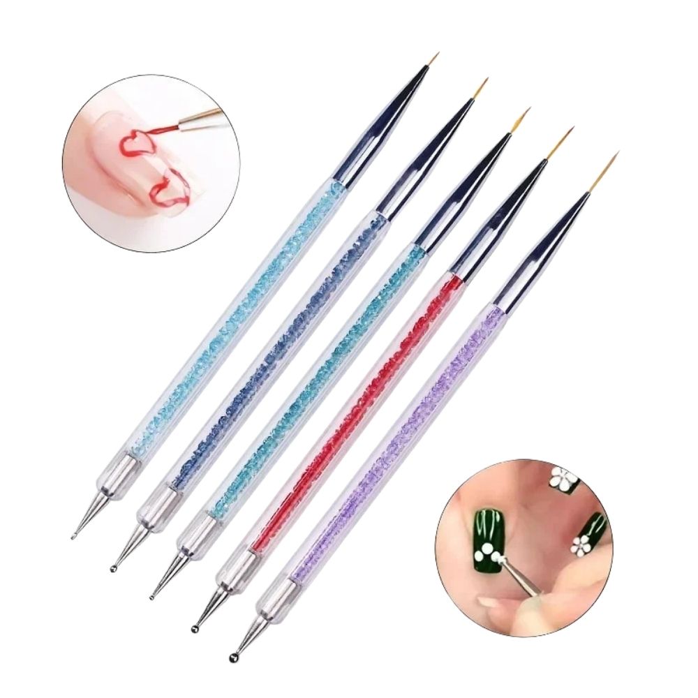 Nail Art Brush Set 2-in-1 Dotting & Liner Pens – 5pcs Kit