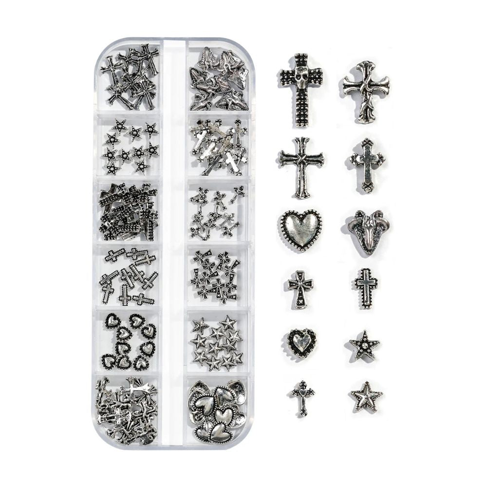 Nail Art Charms Box – Vintage Y2K Heart & Star 12 Grids