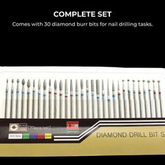 Nail Drill Bits Set 30pcs Diamond Grinding Burrs Tool Kit