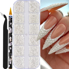 Pearl Rhinestones for Nails – 12 Grids Flatback Beads