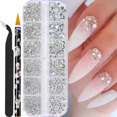 Pearl Rhinestones for Nails – 12 Grids Flatback Beads