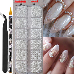 Pearl Rhinestones for Nails – 12 Grids Flatback Beads