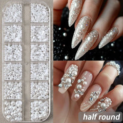 Pearl Rhinestones for Nails – 12 Grids Flatback Beads