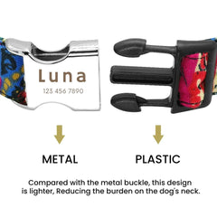 Personalized Floral Pet Collar with Metal Nameplate