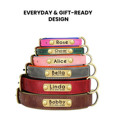 Personalized Leather Dog Collar with Brass Nameplate