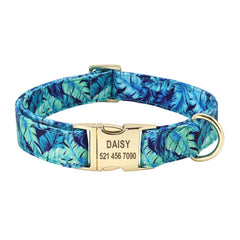 Personalized Floral Pet Collar with Metal Nameplate