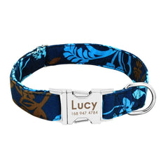 Personalized Floral Pet Collar with Metal Nameplate