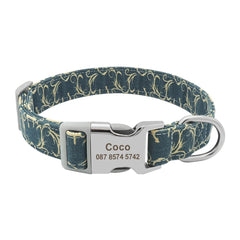 Personalized Floral Pet Collar with Metal Nameplate