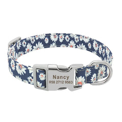 Personalized Floral Pet Collar with Metal Nameplate