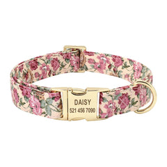 Personalized Floral Pet Collar with Metal Nameplate