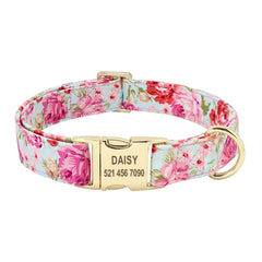 Personalized Floral Pet Collar with Metal Nameplate