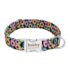 Personalized Floral Pet Collar with Metal Nameplate
