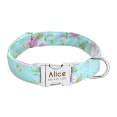 Personalized Floral Pet Collar with Metal Nameplate