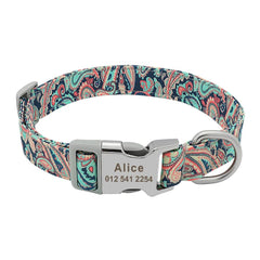 Personalized Floral Pet Collar with Metal Nameplate