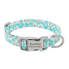 Personalized Floral Pet Collar with Metal Nameplate