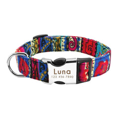 Personalized Floral Pet Collar with Metal Nameplate