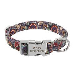 Personalized Floral Pet Collar with Metal Nameplate