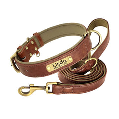 Personalized Leather Dog Collar with Brass Nameplate