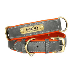 Personalized Leather Dog Collar with Brass Nameplate