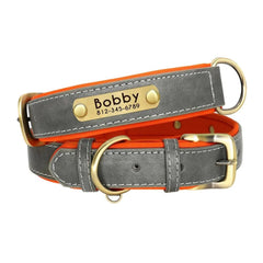 Personalized Leather Dog Collar with Nameplate