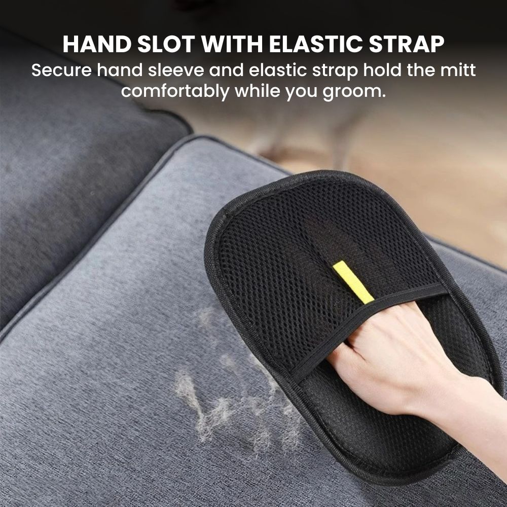 Pet Grooming & Hair Remover Washable Glove - handle slot with elastic strap