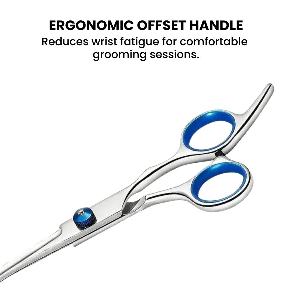 Pet Safe Grooming Scissors – Ambidextrous Round-Tip Stainless Steel Shears - ergonomic offset handel