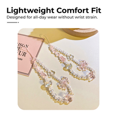 Pink Iridescent Beaded Phone Strap with Flower Charm