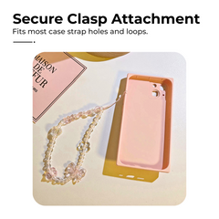 Pink Iridescent Beaded Phone Strap with Flower Charm